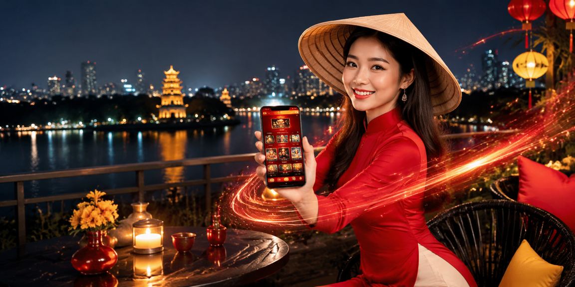 Người dùng tại Hà Nội sử dụng ứng dụng casino trên điện thoại với nón lá truyền thống